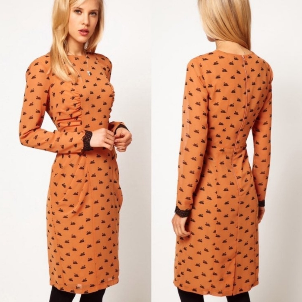 Asos Petite Tea Dress in Swan Print